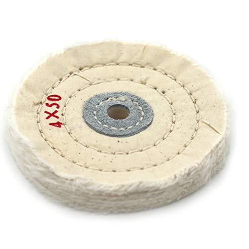 4 Inch Cloth Buffing Polishing wheel with 2/5 Inch Arbor Buffer Tool for Bench Grinder, White, 50 Ply
