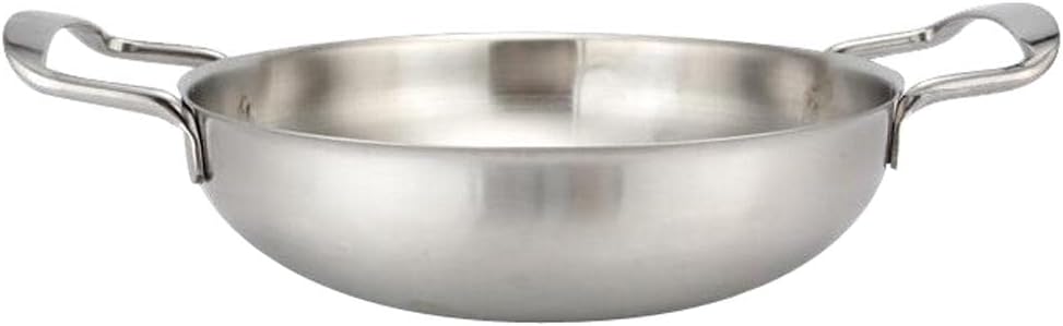 Spanish Style Stainless Steel Paella Pan -, Fast Heating, Stick - for Camping and Home Cooking - Mini Hot Pot Cookware - Silver 22cm