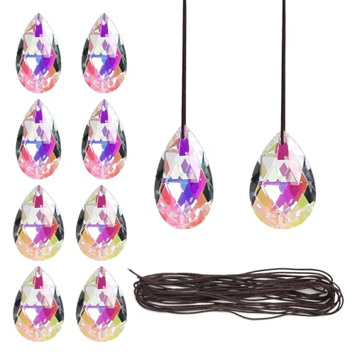 KQDRAVINE 10 Piezas de Atrapasoles, Cristal para Atrapasoles de 38 mm, Cristales para Colgar, Cristales para Niños con 5 m de Cuerda, Regalo de Cumpleaños, Regalo de Navidad