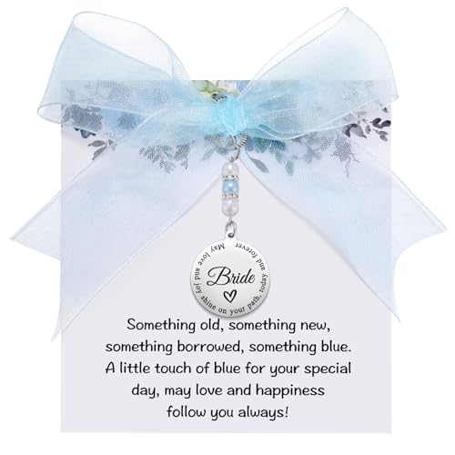Image of MIXJOY Something Blue Gift for Bride, Wedding Day Bridal Blue Pearl Angel Wings Bouquet Garter Charm for Bride to Be