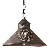 Irvin's Country Tinware Stockbridge Shade Light Pendant with Chisel in Kettle Black Punched Tin