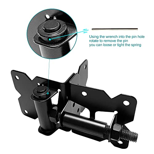 2 Pack Self Closing Gate Hinges For Wooden/Vinyl/Pvc Fences, Heavy Duty Hinges Adjustable Tension 90 Degree With Installation Screws And Swing Adjuster Tool (Black, 2 Pack) #TOP3