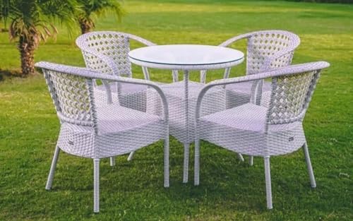 Image of India 4+1 Outdoor Indoor Patio Furniture Sets Rattan Chair Patio Set Conversation Set Poolside Lawn Chairs Balcony Rooftop Outdoor Garden Furniture Chair with Cushion (White & Blue)