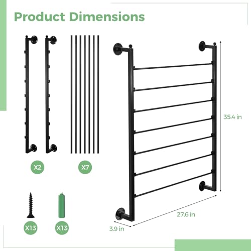 Image of BATTIPAW Ribbon Storage Organizer,27.6-inch Width Wall Mounted Ribbon Holder Rack,7 Tier Large Capacity Black Metal Ribbon Storage for Craft Room,Flower Shop,Cake Shop,Gift Wrapping Paper