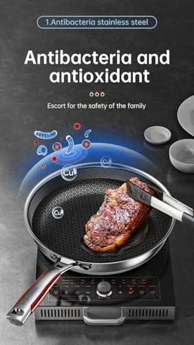 Image of 32CM Stainless Steel Honeycomb Frying Pan with Ceramic Coating, Induction Compatible Triply Fry Pan, Non-Toxic Omelette & Stir Fry Pan, Metal Utensil Safe, Dishwasher & Oven Safe Cookware