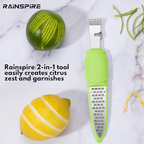 Image of Rainspire Lemon Zester Tool with Channel Knife, Stainless Steel Citrus Zester Tool, Lemon Peeler, Zesters for Kitchen, Ultra Sharp 2-in-1 Tool Easily Creates Citrus Zest (Green)