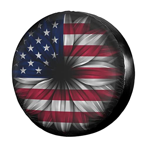 Foruidea USA Flag On Abstract Flower Spare Tire Cover Dust-Proof Wheel Tire Cover Fit Trailer, RV, SUV and Many Vehicle (14, 15, 16, 17 Inch)