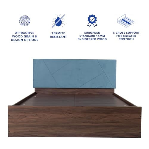 Image of DF2H Bed | 1 Year Warranty | Double Bed, Queen Size, Kosha Premium Upholstery, Non-Woven & Fabric Base + 3mm MDF, Walnut Colour (Melamine Finish)