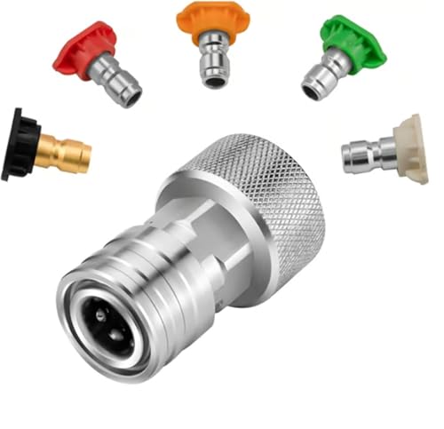 Garden Hose to Mini Power Washer Adapter 3/4 GHT to 1/4 2026 New Hose to Power Washer Connector with Stainless Steel Construction for Car Wash Nozzle and Sprayer Attachment with 5 Nozzle Set