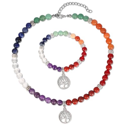 Pulsera de perlas 7 chakras MILAKOO con árbol de la vida para yoga