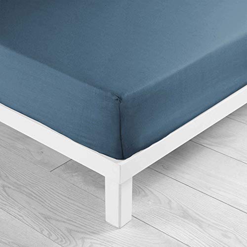 Douceur d'Intérieur, Double Fitted Sheet 140 x 190 cm Microfibre Plain Oscar Midnight Blue 100% Polyester - Image 2