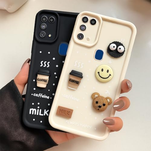 Image of COLORflow Back Cover Compatible with Samsung Galaxy M31 / F41 / M31 Prime | Cute Fun Cartoon 3D Ball Coffee Silicone Case (White) | Designer Camera and Body Protected Back Cover