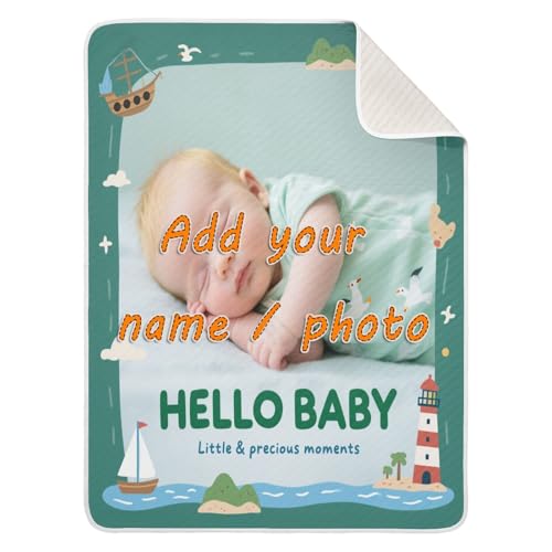 Custom Cute Baby Photo Cartoon Pirate Boat Green Bear Blanket for Baby Cozy Customized Bunny Monogrammed Blankets for Nursery Stroller Crib 30x40in Regalos para Baby Shower de ni?o
