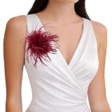 BCHMN Broche de plumas para mujer, plumas de avestruz, estilo vintage, accesorio para novia, boda, fiesta, carnaval, tocado para el pelo, para blazer, vestido, chaqueta, diseño de flores (Rojo)