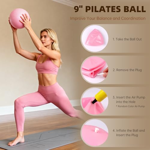 16PCS Pilates Kit for Home Workouts, Essential Equipment Set with 12'' Ring & 9” Ball, 5 Resistance Bands - Pilates Starter Kit for Women, Full Body Toning & Strength - Image 4