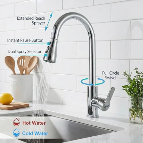 Image of ARQUIN Pull Down Kitchen Faucet 304 SS Kitchen Sink Tap Faucet- Hot and Cold with 360 Swivel Mechanical Docking Deck Mounted Waterfall Kitchen Faucet Dual Spray Modes,Black