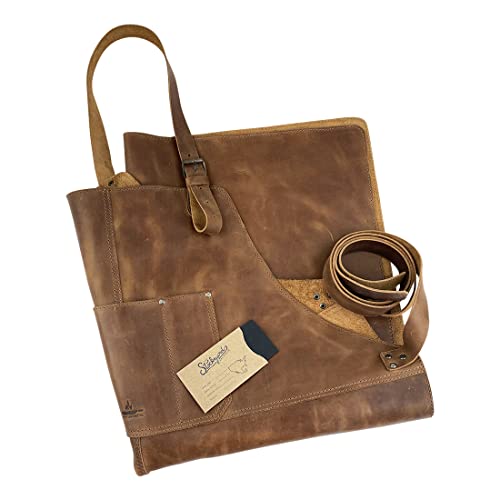 Cast Leather Co., Grill Apron Handmade From Full Grain Leather - Protective Clothing Cover For Cooking & Grilling - Kitchen, Food Accessory - Durable, Heat Resistant - Bourbon Brown #TOP7