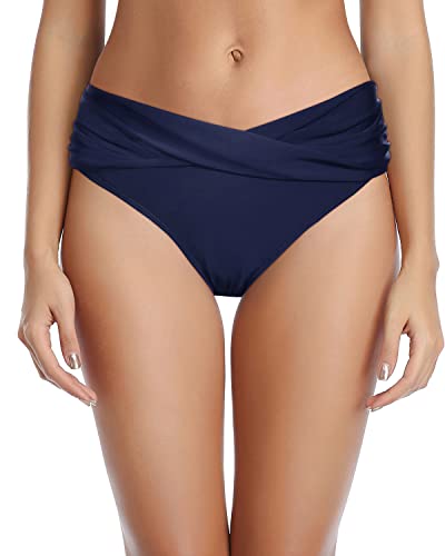 Image of Tempt Me Women Twist Bikini Bottom Moderate High Cut Bathing Suit Bottoms Ruched Swimsuit Bottom