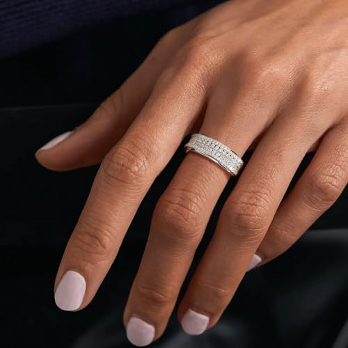 Womens Moissanite Wedding Band 925 Sterling Silver 2ct 88 Round Cut 4 Rows of D Color VVS1 Clarity Promise Engagement Ring Gift for Her Size 5-104