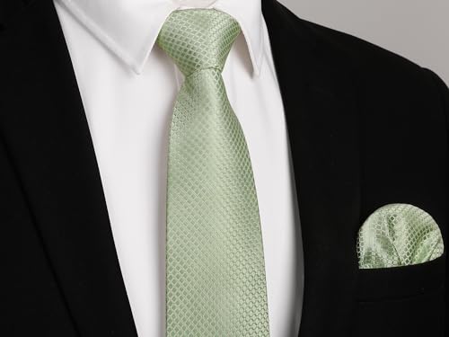 Image of HISDERN Mens Ties Plaid Tie and Pocket Square Set Classic Woven Formal Checkered Neckties & Handkerchief Wedding Party