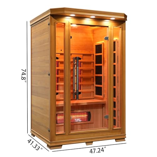 Image of Smartmak Infrared Sauna, Canadian Hemlock Home Sauna Box, Full Spectrum Far Infrared Panel with Ozone Ionizer, WiFi, Bluetooth, Colorful Lights(220V)