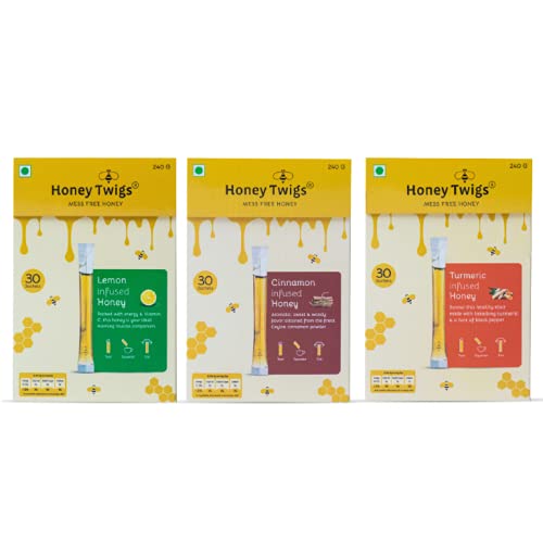 Honey Twigs Natural Honey | Pure Lemon Honey, Cinnamon Honey and Turmeric Honey, 720gms (90 Sachets - 240g x 3 Packs) | Healthy & Spice Infused Honey - Immunity Boosting | 100% Natural & Pure | Traceable Source | Zero Additives | Zero Added Sugar (B09HHMQ914) Amazon Price History, Amazon Price Tracker