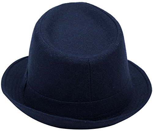 YOUNG LOVE Womens Men Fedora Hats for Men's Classic Manhattan Structured Trilby Fedora Hat Felt Brim Hats for Costume Pary, Navy, Large