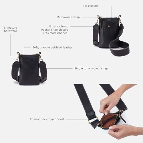 Image of HOBO Cass Leather Phone Crossbody Bag with Adjustable Strap - Casual Design, Lightweight Travel & Everyday Purse