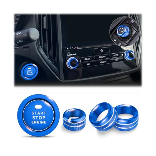 DvlynAuroa for 2019-2024 Subaru Forester Accessories & 2018-2023 Crosstrek & Impreza, 5-Pieces Aluminum Alloy Knob Covers Trim Set (Blue) Fits Push Start, Volume & Rearview Mirror