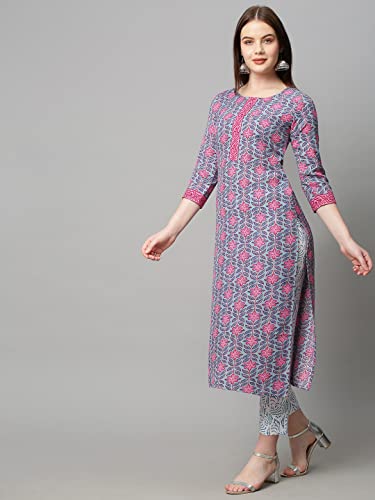 Image of ANNI DESIGNER Women's Cotton Blend Printed Straight Kurta With Pant