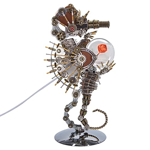 Metalowe puzzle 3D, model konika morskiego lampą kształcie róży, zestaw samodzielnego montażu, mechaniczny zestaw budowy, steampunkowy metalowy model zwierzęcia, ozdoba biurko kształcie układanki