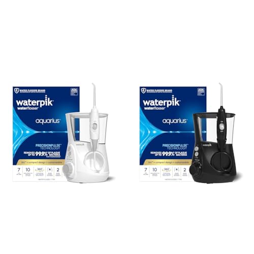 Waterpik Aquarius Water Flossers WP-662 Black and WP-660 White with 10 Pressure Settings, 7 Tips, ADA Accepted