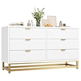 IDEALHOUSE White Dresser for Bedroom, 6 Drawer Dresser with Metal Legs, Modern Dresser Chest Organizer with Wide Storage, Wood Chest of Drawers for Bedroom, Living Room, Entryway