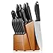 Knife Set, 15-Piece Kitchen Knife Set with Sharpener Wooden Block and Serrated Steak Knives,Emojoy Germany High Carbon Stainless Steel Knife Block Set