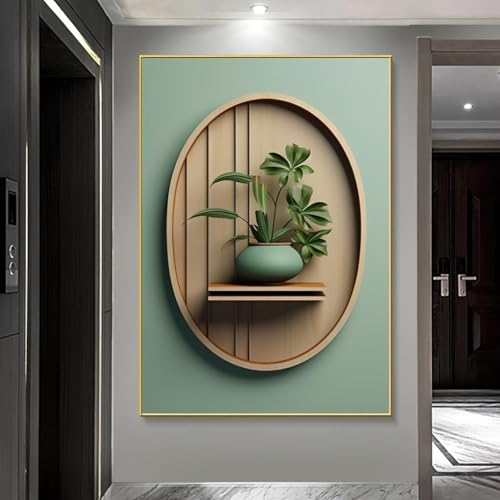 Toile murale abstraite verte 70x105cm avec cadre intérieur pour décoration