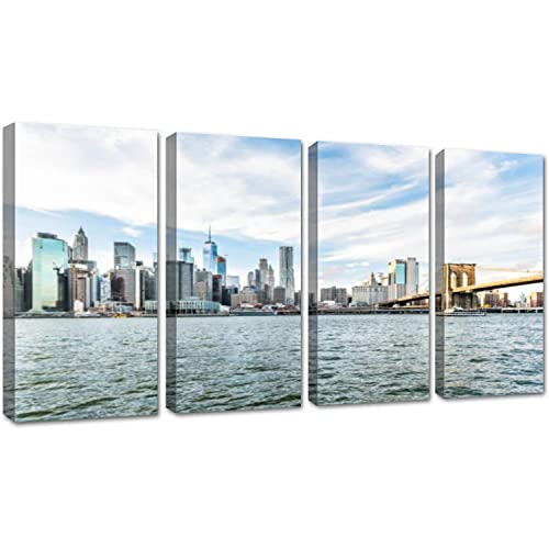 Canvas Wall Art Decor View outside outdoors New York City Brooklyn Bridge Park by east river Nature Landscape Pictures Print Framed Painting Artwork for Living Room Bedroom Bathroom Large Size 4 Piece Canvas Wall Art Decor View outside outdoors New York City Brooklyn Bridge Park by east river Nature Landscape Pictures Print Framed Painting Artwork for Living Room Bedroom Bathroom Large Size 4 Piece
