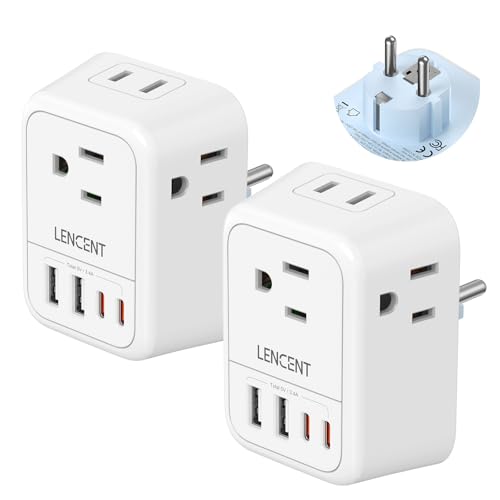 LENCENT 2 Pack Germany France Travel Power Adapter, Schuko Type E/F Plug Converter with 4 Outlet, 4 USB Charger(2 USB C) Adaptor, US to EU Spain Franch German Greece Iceland Korea, Cruise Approved -  LENCENT Technology Co.,Ltd., PA052USDE