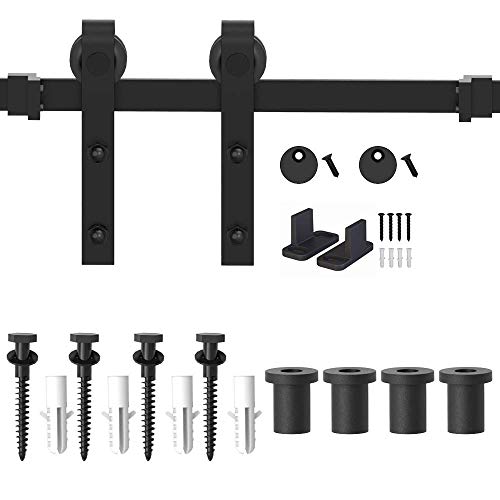 Winsoon Barn Door Hardware Kit For Single Sliding Door Roller Track System Antique J Shape Style Black, 4-18Ft For Choose (5Ft Single Door Kit) #TOP5