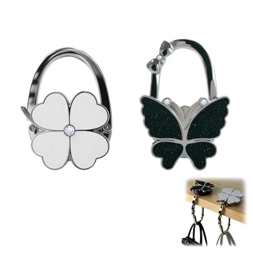 Ceriselle Soporte para Bolso de Mesa, 2 Unidades de colgadores y Ganchos para Bolso, Colgador Plegable con diseño de Mariposas y Flores, para Casi Cualquier Superficie de Mesa