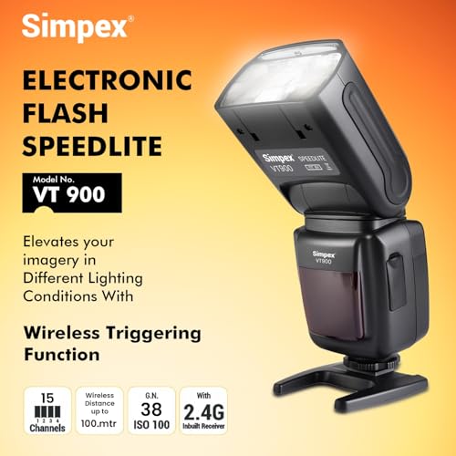 Image of Simpex VT-900 Professional Flash with in-Built Trigger, Universal Electronic Flash Light for All DSLR Cameras Including Canon, Nikon, Sony and Fujifilm Olympus and Comes with Standard Hot Shoe Mount