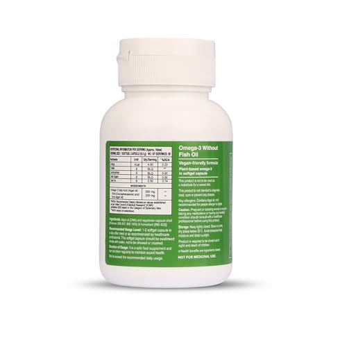 Image of Nature's Way Alive Omega 3 -500 mg|Pure Algal Oil Plant Omega for Heart & Brain Wellness -100% Veg,No Fish Burps - 200 mg DHA Supports Heart ,Joints ,Brain & Eye Health - 60 Capsules for Men & Women - Easy absorption
