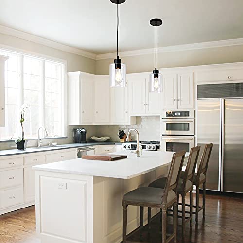 Klss DD001 Modern Black Farmhouse Clear Glass Cylinder Pendant Light Fixture,Island Lights For Kitchen,Mini Pendant Lighting thumb #1