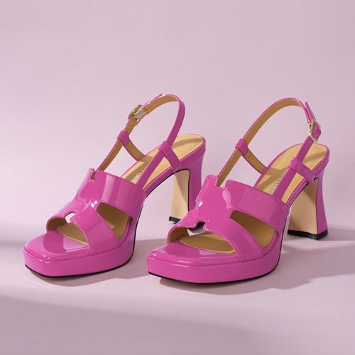 Image of ROSERWISH Heels for Women Chunky Block Platform High Heels Square Open Toe Strappy Heel Sandals Wedding Party Prom Fashion Slingback Dress Pump Sandals Shoes