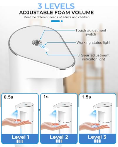 Image of Automatic Soap Dispenser, Sensor Hand Wash Dispenser with 3-Speed Adjustable Foaming Handwash Dispenser, 1200mAh Battery with Auto-Clean, Touchless for Home Bathroom, Office, Kitchen(Liquid)