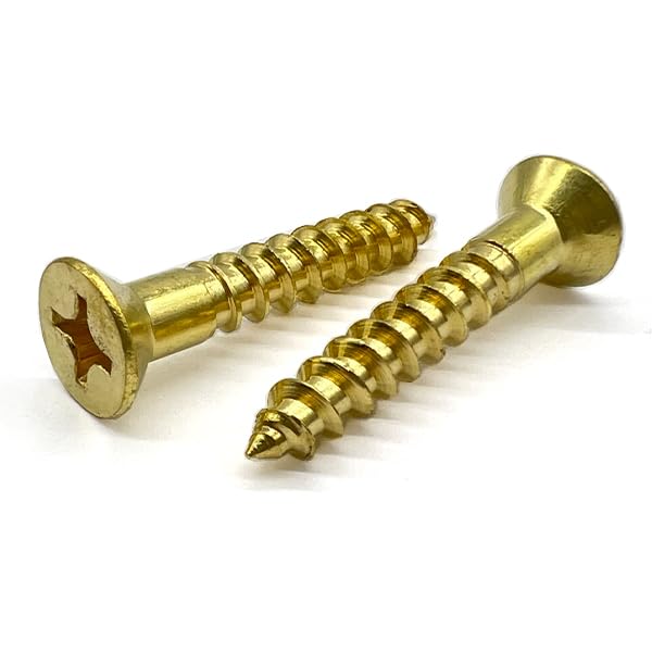 50 Tornillos para madera Phillips cabeza plana #8 x 5/8 en latón miniatura 1
