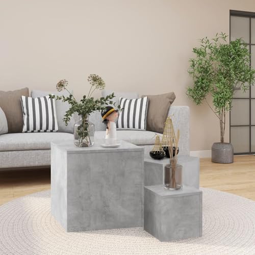 Xichuzi Mesas auxiliares 3 Piezas, Mesa Auxiliar Salon, Mesa Pequeña Salon, Mesita De Salón, Mesitas De Cafe, Mesa Sofa Auxiliar, aglomerado Gris hormigón