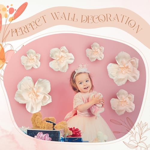 Image of Cholemy 24 Pcs Tissue Paper Flowers, Crepe Paper Flowers Decorations 8 inch 10 inch 12 inch for Wedding Party Baby Bridal Shower Carnival Party Birthday Nursery Wall Decor (Beige)
