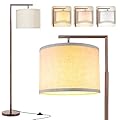 ROTTOGOON Floor Lamp for Living Room with 3-Color Temperature 9W LED Bulb, Modern Standing Lamp with Linen Beige Shade & Foot Switch, Tall Pole Lamp for Bedroom, Study Room, Office, Kids Room (Brown)