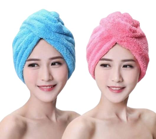 Chrisley Hair Towel Wrap Absorbent Towel Hair-Drying Bathrobe Magic Hair Warp Towel Super Quick-Drying Microfiber 500 GSM Bath Towel Hair Dry Cap Saloon Towel (Multicolor Pack of 2)