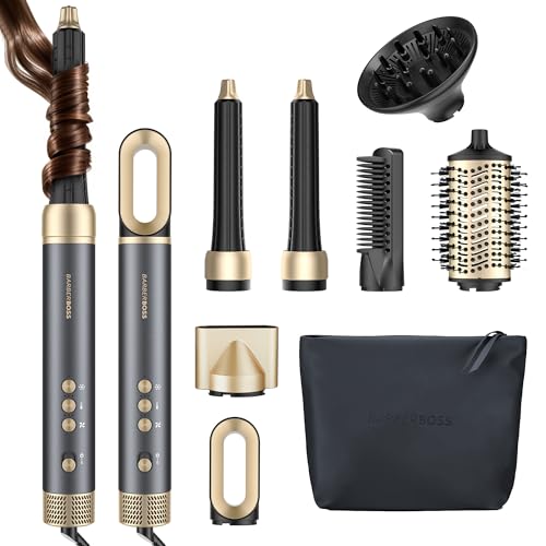 BarberBoss All-in-One Hot Air Styler Professional Fast Drying Hair Dryer Anti Frizz Negative Ionic Technology Air Styler Volumiser and Curler Straightener High Speed Hair Styling Tool QR-8820